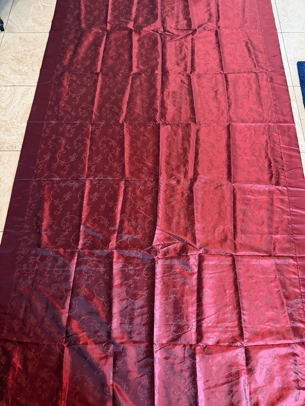 Burgundy & Gold Scroll Tablecloth, Approx. 60 × 120”, Formal Holiday Dining